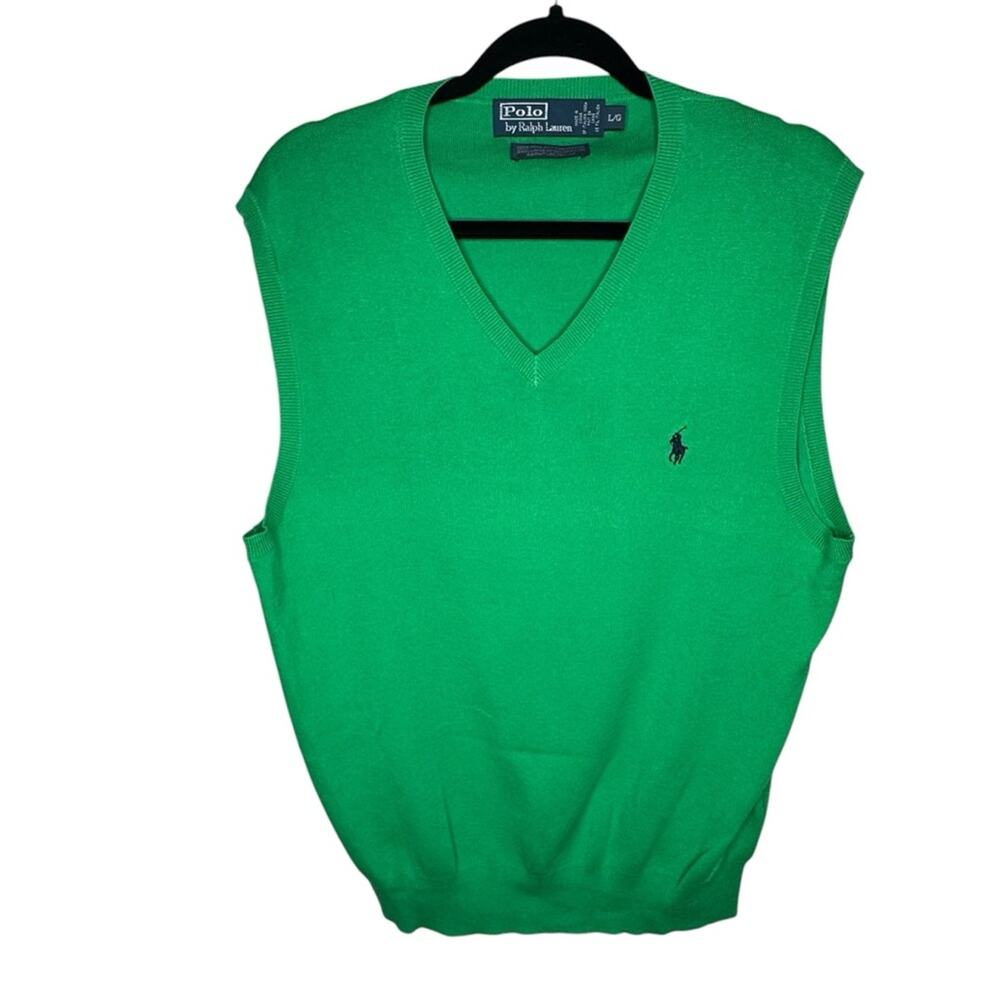 Ralph Lauren Pima Cotton Sweater Vest Green Sleeveless L Blue Label